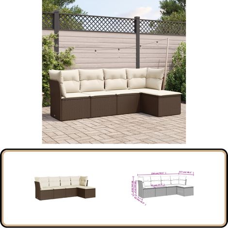 5-tlg. Garten-Sofagarnitur mit Kissen Braun Poly Rattan - Gartenmöbel Set - PE-Rattan Möbel - Outdoor Sofa - Lounge Set - Gartenlounge