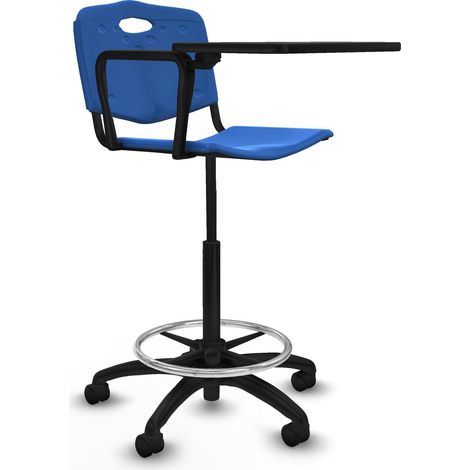 Taburete Robledo giratorio plástico azul brazo con pala diestros base poliamida ruedas nailon 50mm