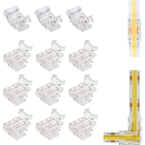 12 Pièces Connecteur LED COB 2 Broches 8mm, Connecteur Ruban LED Sans Soudure, Raccord LED Ruban, Connecteur Bande Led en L et T pour Bande LED COB 12V Installation Rapide et Angle (1/5)
