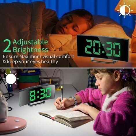 Sveglia digitale LED per camera, display a specchio, 12/24h, temperatura, data, luce notturna, funzione snooze, ricarica USB e batterie (1/4)