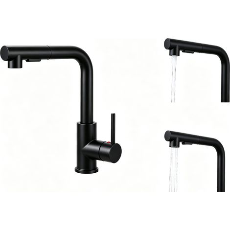 DUSCHPARADIES Küchenarmatur Ausziehbar Zinklegierung Messingkern KTW 360°Drehbar 2 Strahlmodi L-Form Spültischarmatur Wasserhahn Küche Schwarz