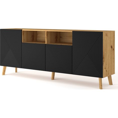 MOBILE CASSETTIERA SOGGIORNO LUXI 195x42x80cm ROVERE NERO OPACO
