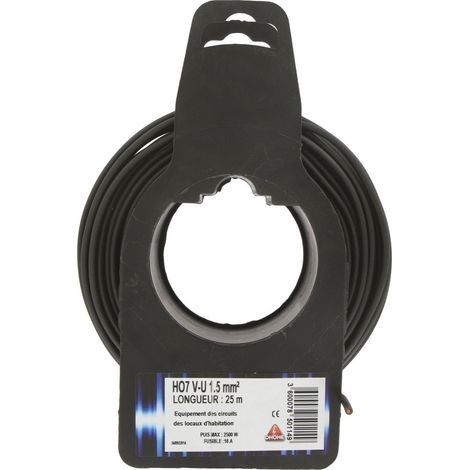 Cable eléctrico H07 V-u 1,5 mm² 25 Negro