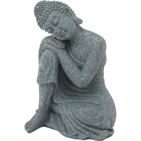 Statue de Bouddha en grès vert, sculpture, figurine bouddhiste assise, ornement pour salon ou cour 7135K-05