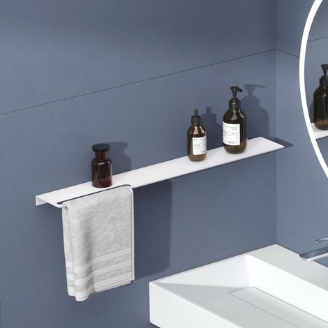 doporro Estante con Toallero Integrado de Aluminio Blanco Mate, 32×125×800 mm, Acabado con Recubrimiento en Polvo, Instalación con Taladro o Adhesivo, Reglo-06 (1/5)
