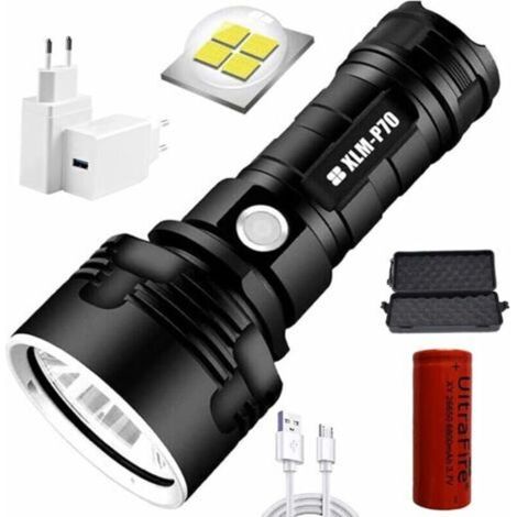 P70 Taschenlampe, 30.000–100.000 Lumen Hochleistungs-LED-Taschenlampe, ultrahell, wasserdicht, XLM-P70 50W Taschenlampe, die leistungsstärkste mit 3 Modi (Einzelbatterie, 50W-P70) [Energieklasse