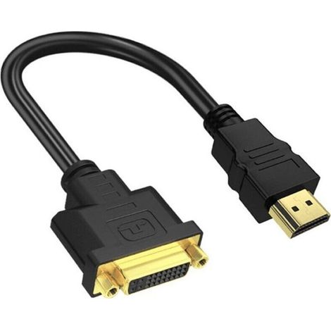 Un câble adaptateur HDMI vers DVI noir - HDMI mâle vers DVI femelle, 24+5/1080p Full HD pour téléviseurs - Contacts plaqués or - Convient aux téléviseurs, projecteurs et ordinateurs. (1/4)