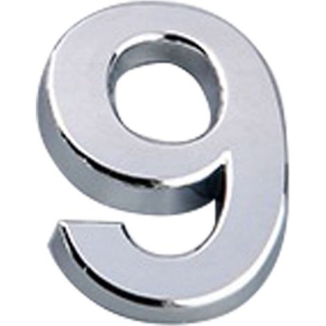 5 cm große Hausnummer mit selbstklebender Unterseite, spritzgegossenes ABS. Galvanisiertes Digitalschild. Silberne Hausnummer [9] (1/5)