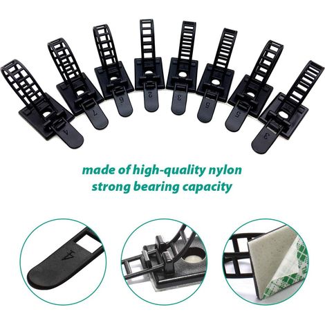 serre câbles en avec support adhésif et fixation à vis option Clips réutilisables pour la gestion des fils Lot de 50 Nylon (1/4)