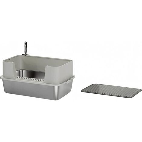 Arenero XL de acero inoxidable para gatos grandes, gris, 60,2 x 40,2 x 29,5 cm (1/5)