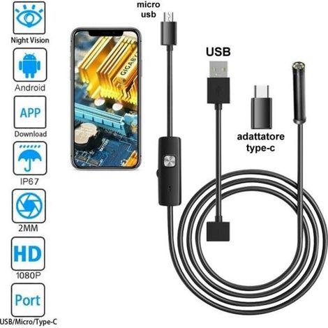 telecamera endoscopica 5 mt type-c USB MINI USBF flessibile impermeabile 6 LED ispezione (1/5)