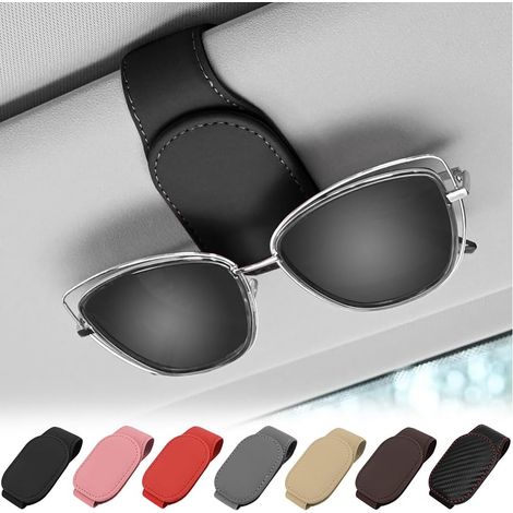 Magnetischer Auto-Sonnenbrillenhalter, Organizer aus PU-Leder für die Sonnenblende, universelles Auto-Sonnenblendenzubehör – Schwarz