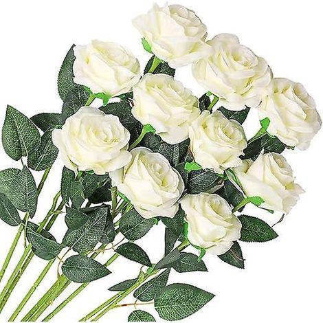10 Pices Roses Artificielles Faux Bouquet De Fleurs Dcoration De Maison Arrangement De Mariage Cadeau D'anniversaire Dcoration De Jardin ( Blanc - (1/5)