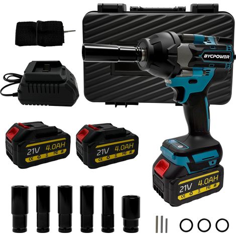 Visseuse à percussion sans fil 1000 Nm, 1/2" sans balais avec 2 batteries de 4,0 Ah, 6 douilles et chargeur dans un coffret de transport, jeu de clés à écrous pour voiture et industrie (1/5)