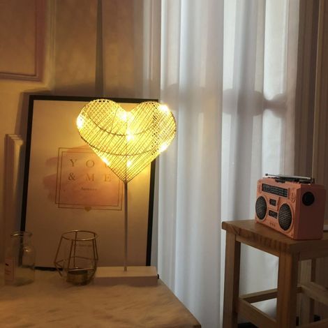 Lampe De Bureau - Lampe À Poser En Rotin - Forme De Cœur - Éclairage Led - Décoration Nocturne - Blanc - 40 X 22 X 7 Cm - 1 Pièce (1/5)
