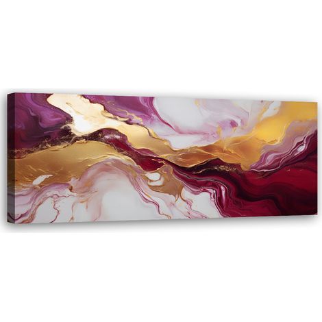 Tableau déco Texture marbrée abstraite Rouge Bourgogne Or 90x30 (1/5)