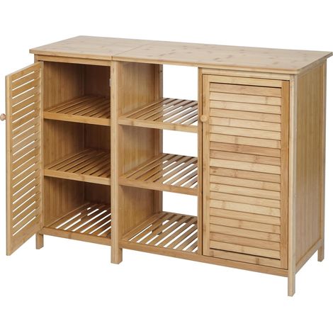 Mendler – Armoire de salle de bain en bambou 87x99x33cm – 2 portes avec fermeture magnétique – Meuble sous vasque simple – Grand espace de rangement (1/5)
