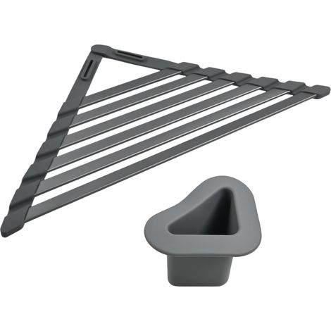 Égouttoir Vaisselle Pliable sur Évier, Organisateur Évier Cuisine en Acier Inoxydable, Porte Éponge Évier Cuisine, Tapis Égouttoir Vaisselle Triangulaire pour Gain de Place (1/5)
