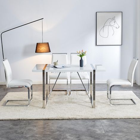 Chaises de salle à manger modernes, lot de 2, dossier en similicuir et lin, chaises d'appoint rembourrées à dossier haut, motif à rayures horizontales, pour salle à manger, cuisine, bureau, blanches