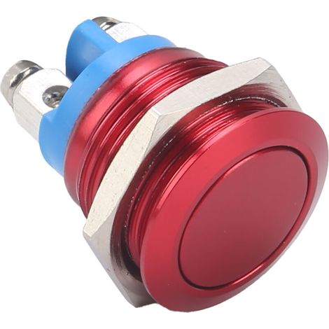 Wasserdichter 16-mm-Drucktaster aus Edelstahl, runder, flacher Kopf, selbstrückstellend, 220 V (Rot)