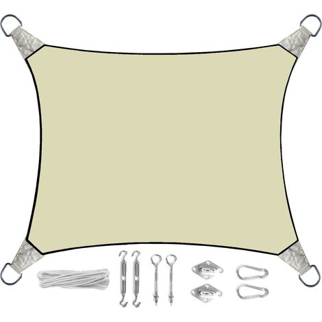 Sonnensegel Rechteckig 2x3m Creme mit Ösenset - Sonnenschutz für Balkon Terrasse (1/5)