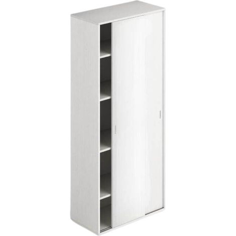 Armadio due ante scorrevoli 90x43x212h con ripiani colore bianco frassinato (1/2)