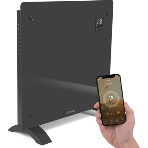 VONROC Chauffage électrique convecteur panneau en verre 1000W avec Wi-Fi – Gris – CH510ACGREY