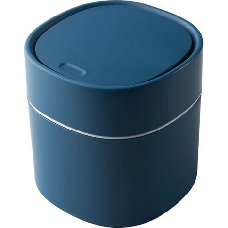 Poubelle de bureau avec couvercle, mini poubelle en plastique, adaptée aux chambres, salles à manger, salles de bains et bureaux (bleue). (1/5)