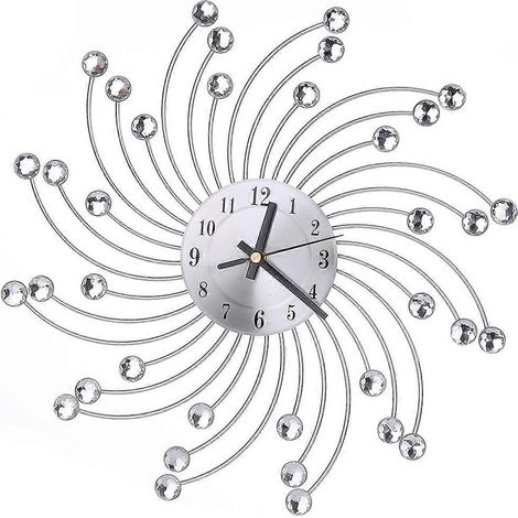 3D-Metall-Wanduhr mit Diamanten und Blumenmotiv, geräuschlos und funkelnd, ideal für Zimmer, Büro oder Wohnzimmer