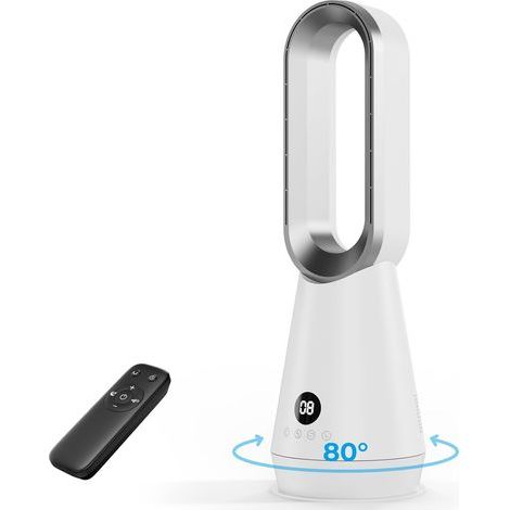 Quiet Tower Fan Without Blades, Tower Fans with 8 Speeds, 2 Modes (Sleep/High Wind), 80° Oscillation, 9h Timer, Remote Control, LED Screen, 32dB Low Noise, Easy to Clean (1/5)