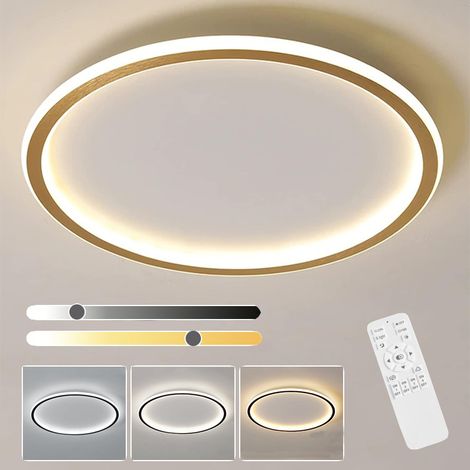 Plafonnier LED, plafonnier moderne à encastrer avec télécommande, plafonnier à intensité variable en continu, doré (3000 K - 6000 K) (1/5)
