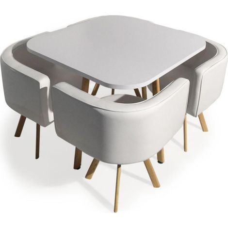 Ensemble Table de Repas & 4 Chaises Design "Norway" Blanc