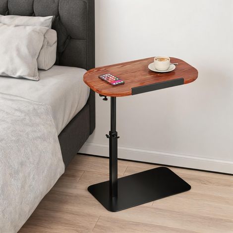 Table d’appoint de jardin en forme de C – Plateau pivotant 360° et hauteur réglable – Pour canapé, lit, salon, terrasse – Structure métallique stable, compact, pratique – Finition bois naturel (1/5)