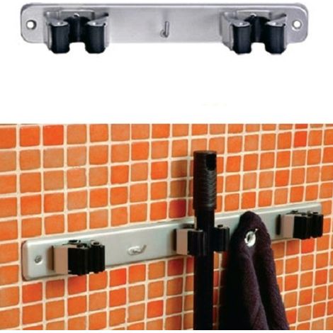 TrAdE Shop Traesio - Barra Portascope 2 Posti Magic Holder Sostegno Murale Appendiscope Fissaggi Muro -