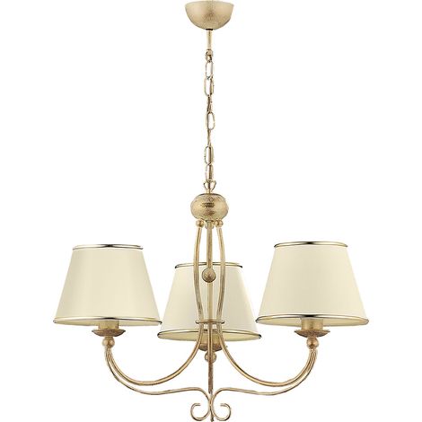 Lampadario retro oro 3 luci paralumi ecru E27 Laura Jupiter