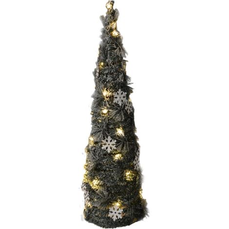 Cono pino innevato in ferro con luci Led per decorazioni natalizie -40 cm