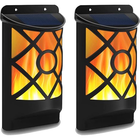 JSSEVN - Luces solares con efecto llama, sensor solar impermeable, luces nocturnas LED solares de montaje en pared, diseño de celosía para patio, terraza y pasarela. (1/5)