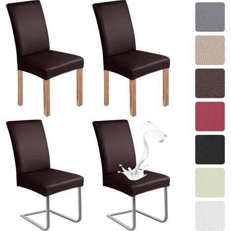 4er Set Stuhlhussen Kunstleder wasserdicht für Schwingstühle, universell, Kaffeefarbe (1/5)