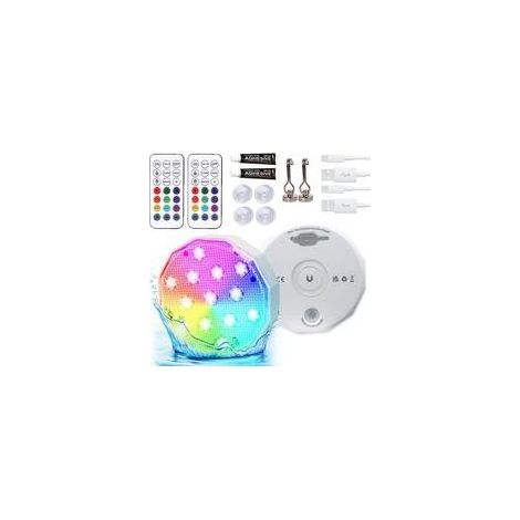 Lumières de piscine avec télécommande, lumières LED submersibles rechargeables, 16 couleurs changeantes, étanches IP68, 2 pièces
