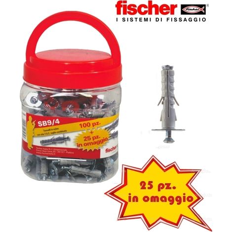 Tasselli in nylon con vite T.S.C taglio combinato 100 pz + 25 in omaggio Fischer - SB9/4