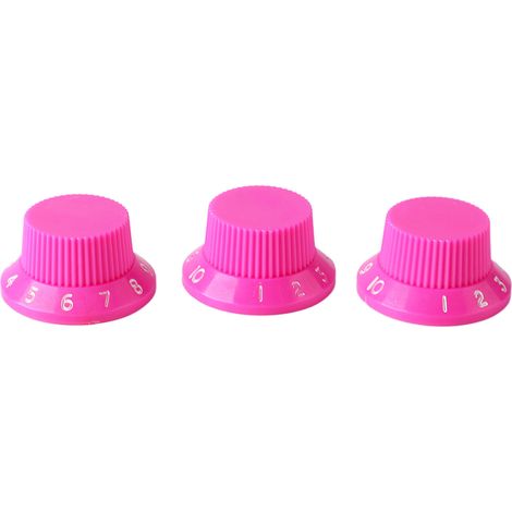 3 Pièces Bouton de Commande Guitare Électrique en Plastique, Type Top Hat, Réglage Volume et Tone, Clochette Fuchsia avec Lettres Blanches (1/5)