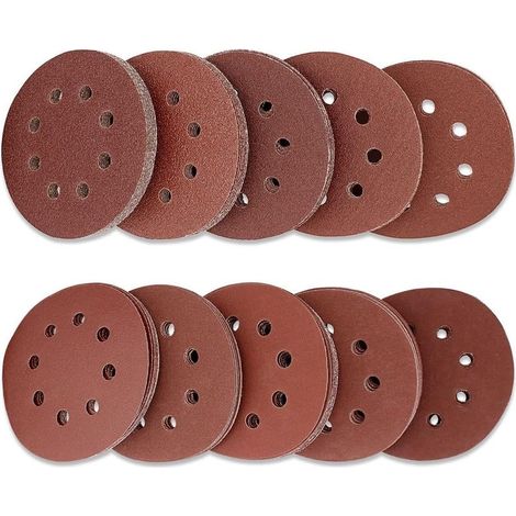 Lot de 100 Disque de Ponçage Papier Abrasif 125 mm, Papier de Verre à Fixation en Nylonpour Ponceuse Excentrique Disques Abrasifs de 40/60/80/100/120/180/240/320/400/800 (10 par taille) (1/5)