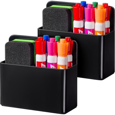 Porte-stylo magnétique, noir, 12,5124cm, 2 pièce, porte-stylo magnétique en plastique, effaceur pour tableau blanc, porte-marqueur. (1/5)