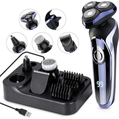 Rasoir électrique pour homme 5 en 1, afeitadora eléctrica en seco y en húmedo rotativa con cortapelos de precisión IPX7, resistente al agua, Razor eléctrica multifuncional 5 en 1 para hombres (1/5)