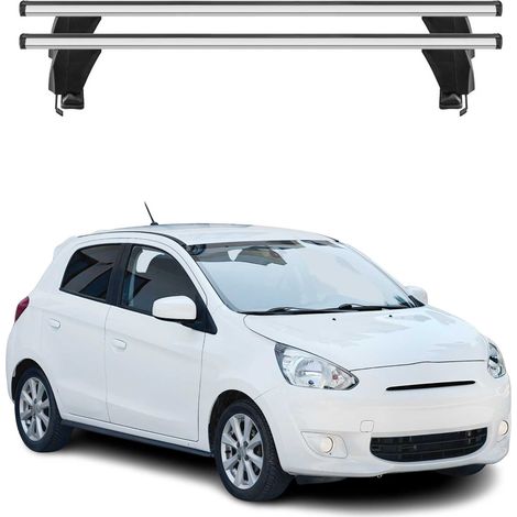 OMAC Dachträger Querträger Alu für Mitsubishi Space Star mk2 2012-2016 Pre-FL – Abschließbar – T-Nut – City-Crash-getestet – Max. 50 kg Silber (1/5)