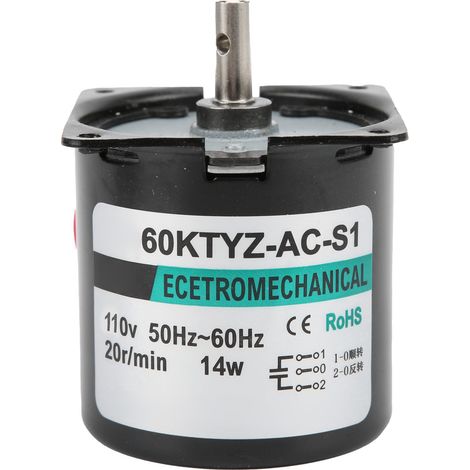 Moteur synchrone AC 14W à aimant permanent, vitesse lente, couple élevé, arbre central bidirectionnel, modèle XD60KTYZ, 20 tr/min, tension AC 110V (1/5)