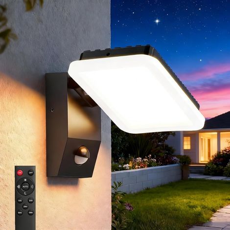 Applique murale extérieure 32W avec détecteur de mouvement et télécommande,boîtier en aluminium avec panneau LEDÉtanche IP65, blanc chaud 3000 K, idéale pour une utilisation intérieure et extérieure (1/5)
