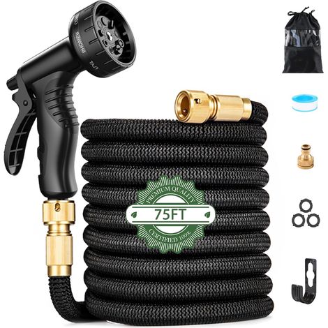 Tuyau d'arrosage extensible 50 pieds – 3 couches TPE – Résistant à haute pression – Pistolet pulvérisateur 10 fonctions – Raccords laiton inclus