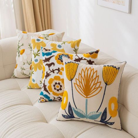 Fleurs Housse Coussin 45x45,Housse de Coussin Brodé Décoration,Taie Oreiller pour Décor de Maison Salon Canapé,Motif Tournesol (1/5)