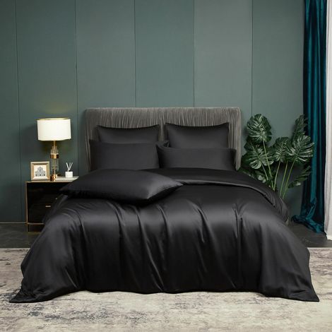 Bettwäsche-Set 155x220cm Schwarz, Bambusfaser, atmungsaktiv, kühlend, mit Reißverschluss